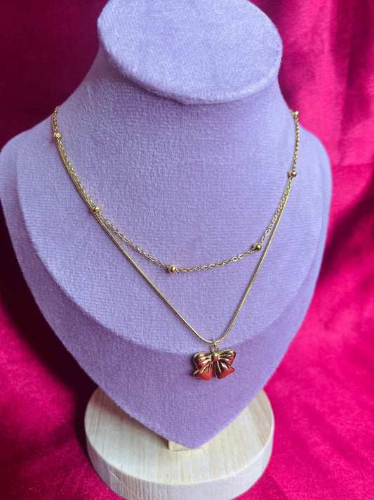 Crimson Bow Necklace
